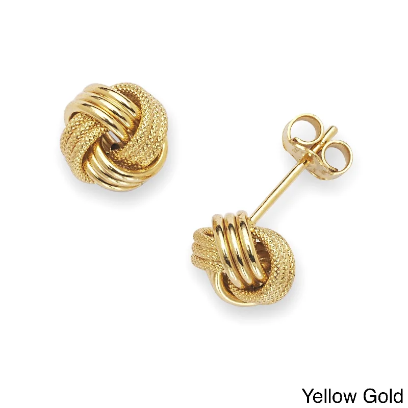 Solid 14k Gold 8mm Textured Love Knot Three Row Stud Earrings