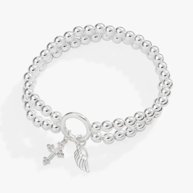 Cross + Wing Double Stretch Bracelet