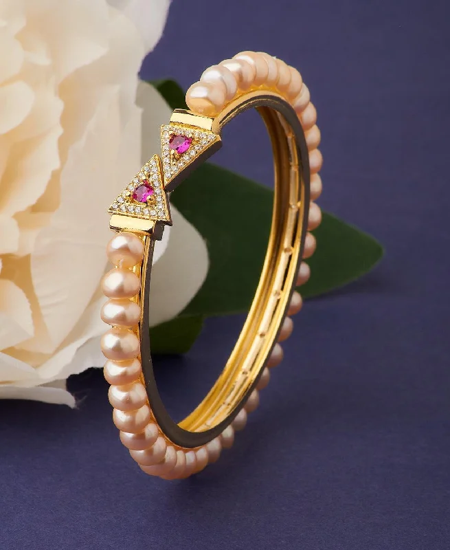 Trendy Stone Studded Real Pearl Bangle