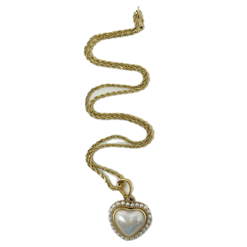 14K Twisted Chain Necklace with Pearl Heart Pendant