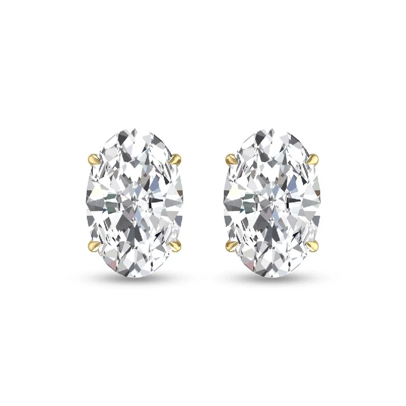 Marquee Lab Grown 1/2 Carat Oval Solitaire Diamond Earrings in 14K Yellow Gold