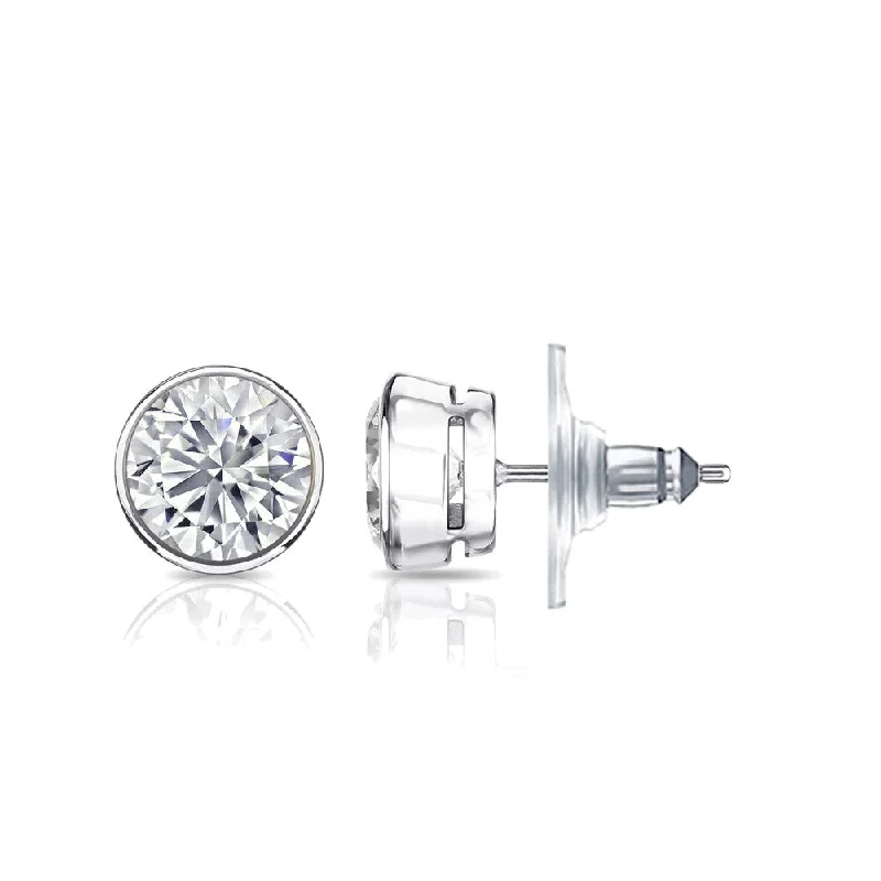 Auriya 14k Gold GIA Certified 4.50 carat TDW Secure-Lock Bezel Set Round Diamond Stud Earrings