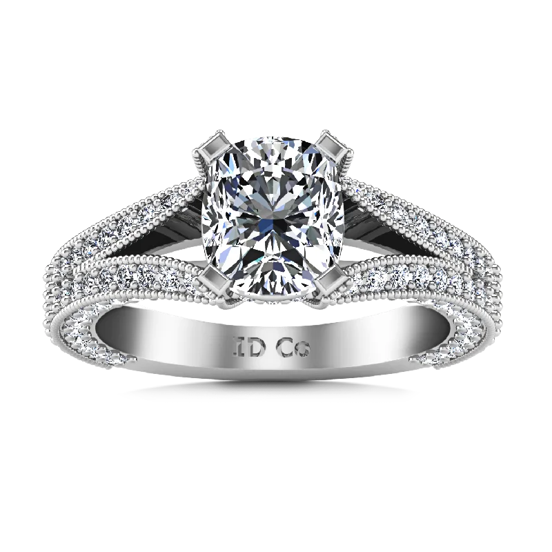 Pave Cushion Cut Engagement Ring Zahra 14K White Gold