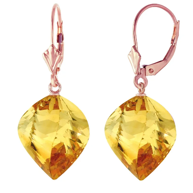 23.5 Carat 14K Solid Gold Leverback Earrings Twisted Briolette Citrine