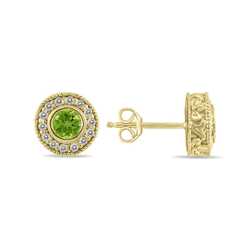 Marquee 1/2 Carat TW Peridot and Diamond Bezel Set Earrings 10K Yellow Gold