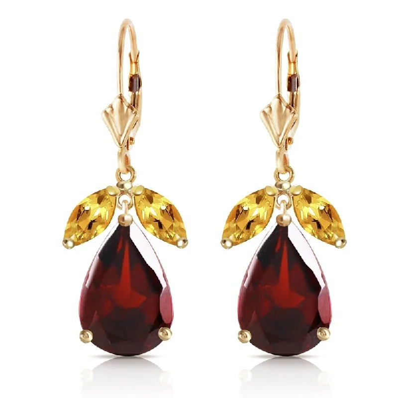 13 Carat 14K Solid Gold Leverback Earrings Citrine Garnet