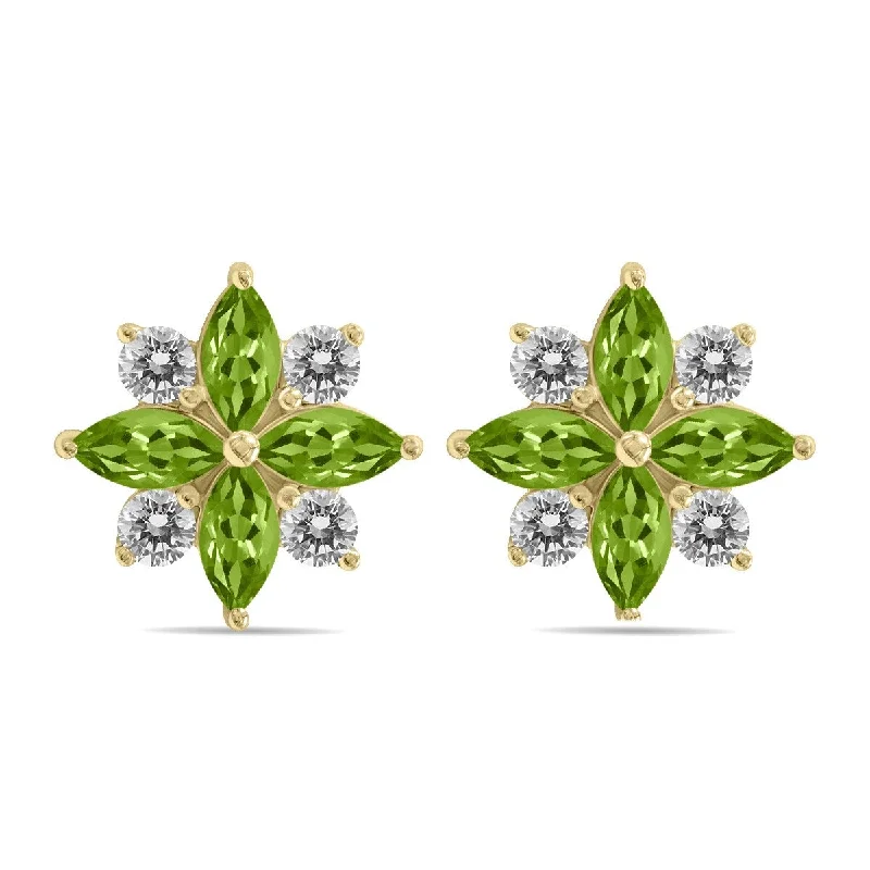 Marquee 1 Carat TW Peridot and Diamond Flower Earrings in 10K Yellow Gold