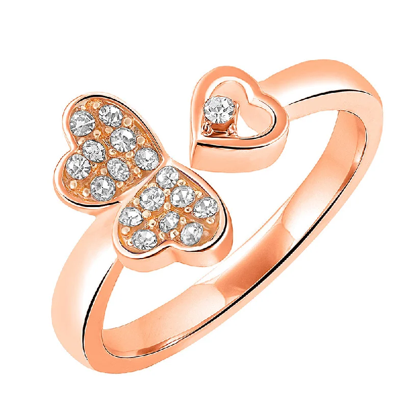 Mahi Tripple Heart Rosegold Plated Adjustable Finger Ring with Crystal for Women (FR1103129ZWhi)