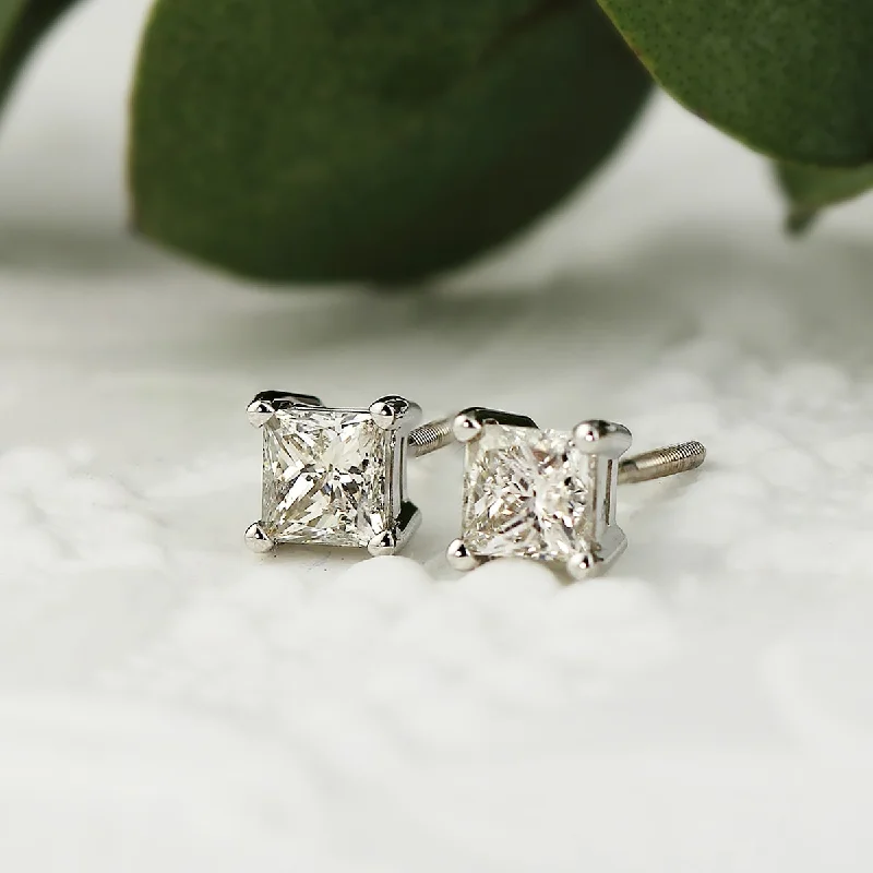 Auriya 1ctw Princess-cut Solitaire Diamond Stud Earrings 14k Gold (I-J, SI2-SI3)