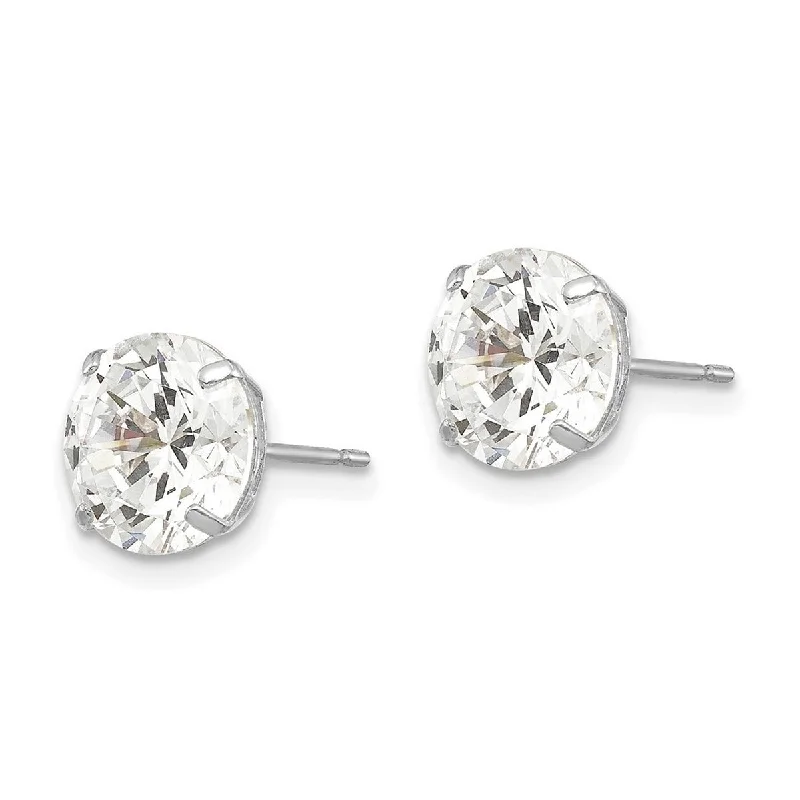 Curata 14k White Gold 8mm Round CZ Cubic Zirconia Post Earrings - 9x9mm Wide