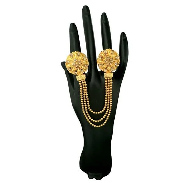 Kriaa Brown Austrian Stone Chain Double Finger Ring - 1503206