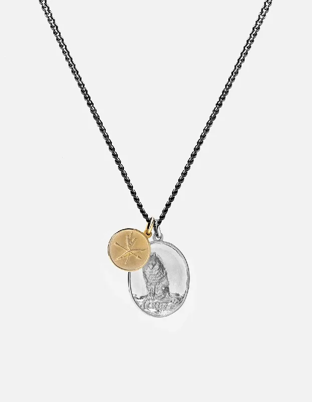 Wolf Pendant Necklace, Sterling Silver/Gold