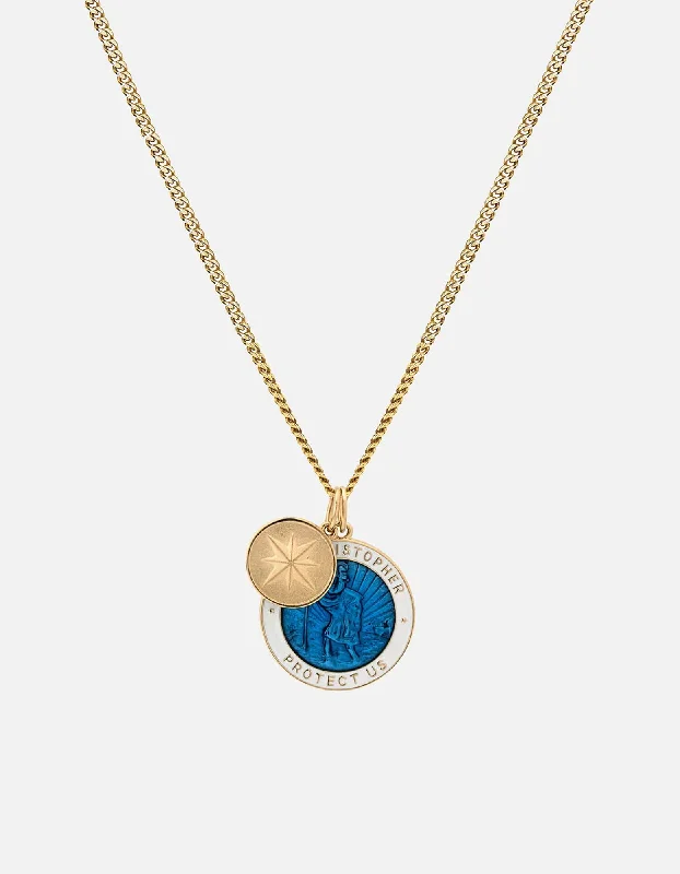 Saint Christopher Surf Necklace, Gold/Caribbean Blue/White