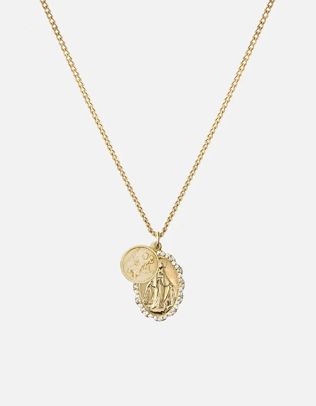 Mini Saints Necklace, 14k Gold Pavé