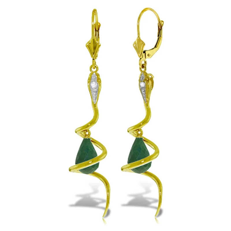 14K Solid Gold Snake Earrings w/ Green Dyed Sapphire & Diamonds