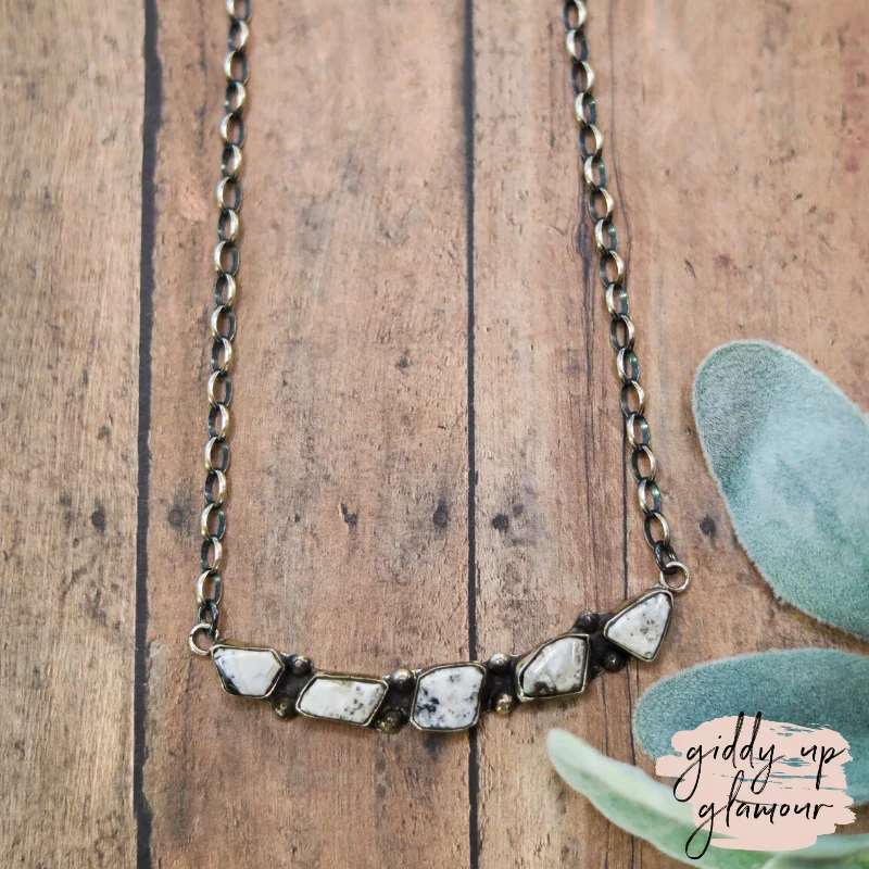 Jude Candeleria | Navajo Handmade Five Stone White Buffalo Freeform Bar Necklace