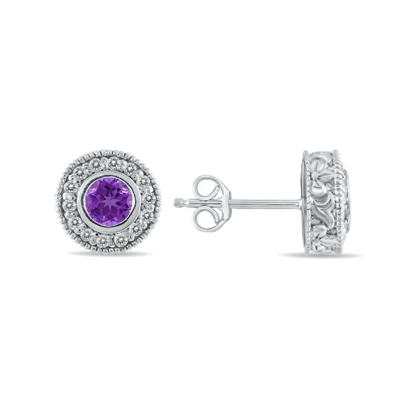 Marquee 1/2 Carat TW Amethyst and Diamond Bezel Set Earrings 10K White Gold