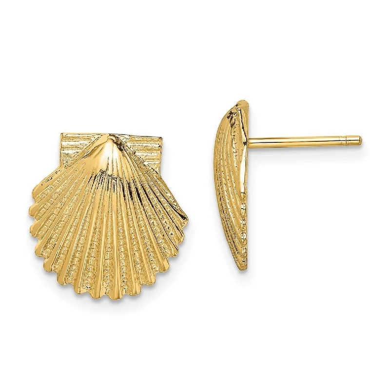 Curata 14k Yellow Gold Scallop Shell Post Earrings 2 d High Polish - 12.45x11.92mm