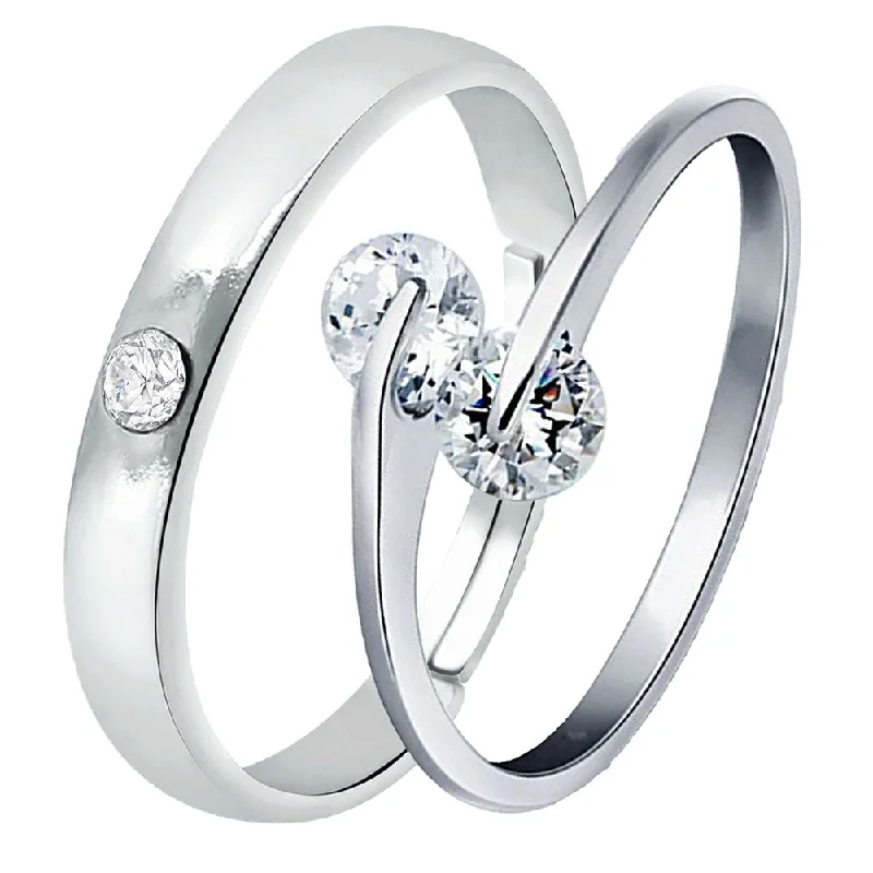 Mahi Valentine Gift Proposal Forever Together Couple Ring Set with Crystal for Men and Women (FRCO1103215R)