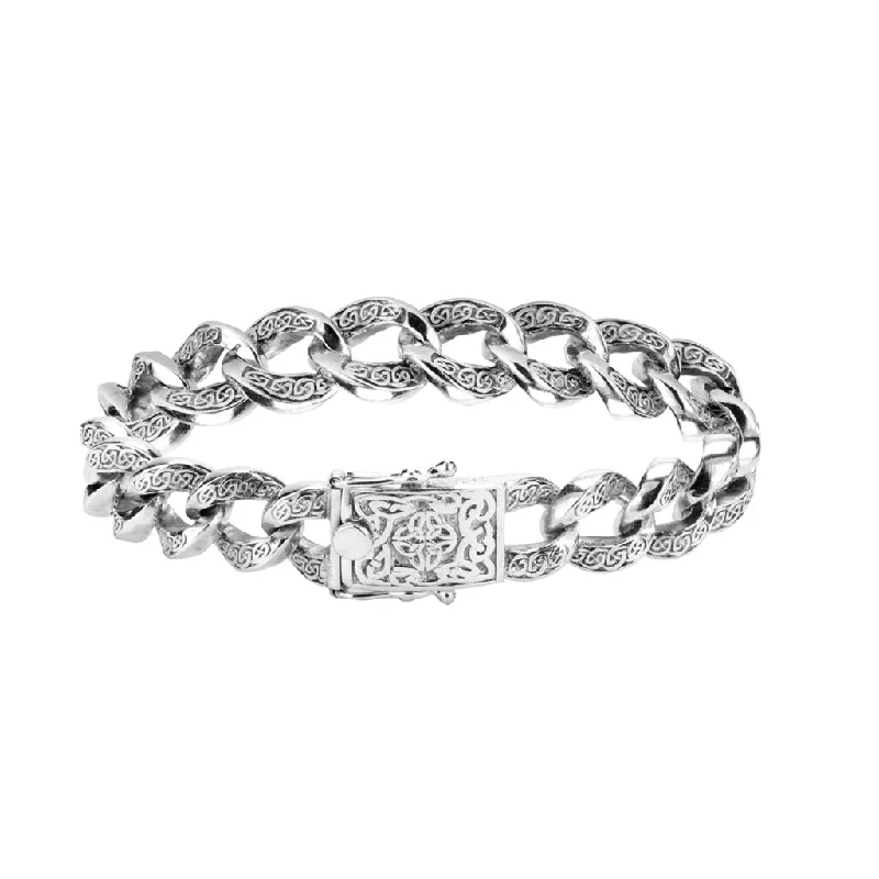 Silver  Celtic Knot  Heavy Curb Link Bracelet