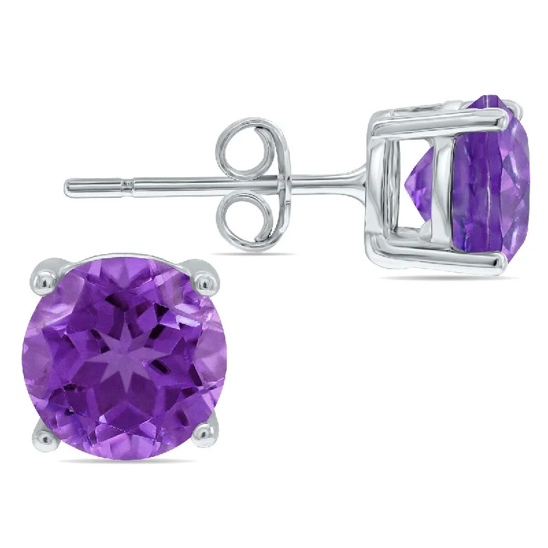 Marquee 6MM Round All-Natural Genuine Amethyst Earrings in .925 Sterling Silver