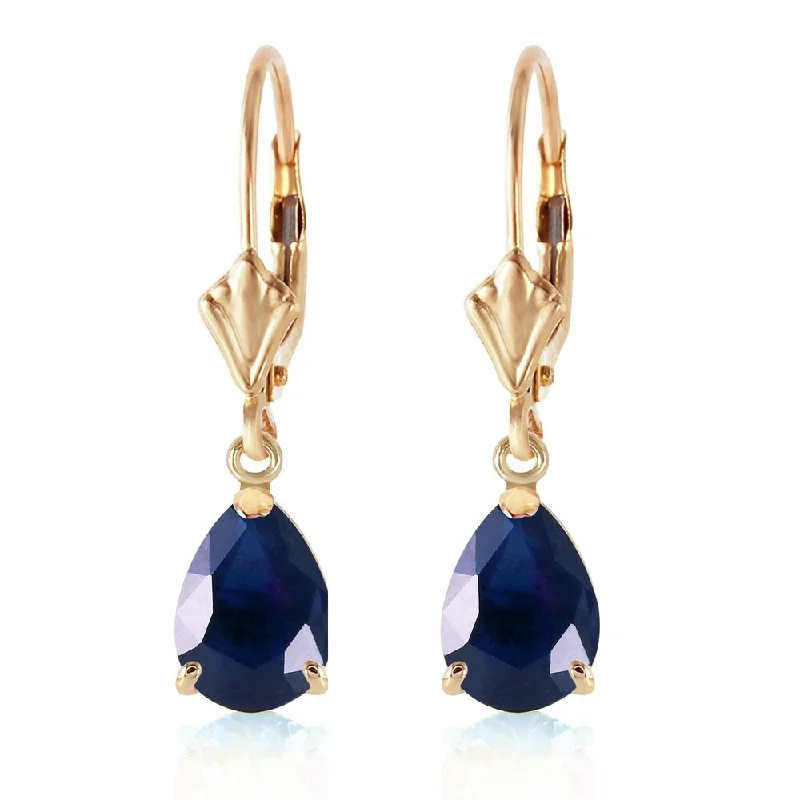 3 Carat 14K Solid Gold Leverback Earrings Sapphire