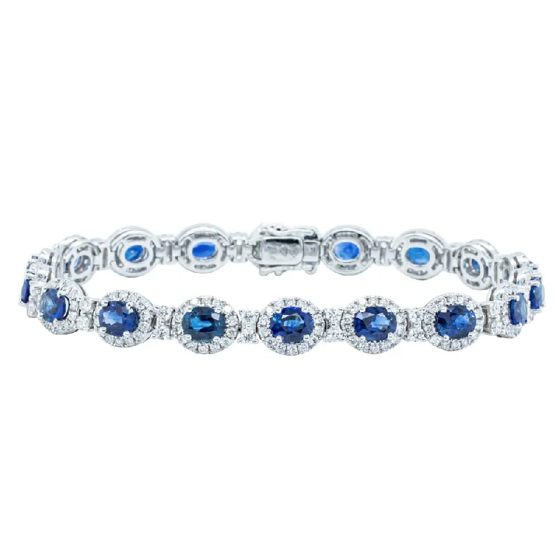 18ct White Gold 7.54ct Sapphire & Diamond Tennis Bracelet