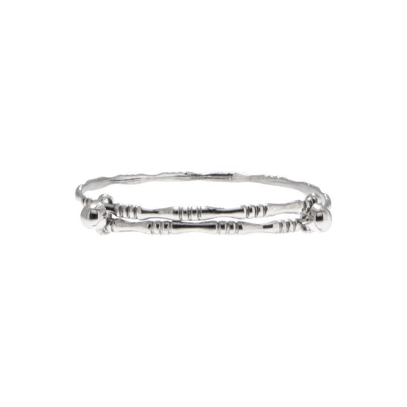 14K White Gold Adjustable Baby Bamboo Bangle