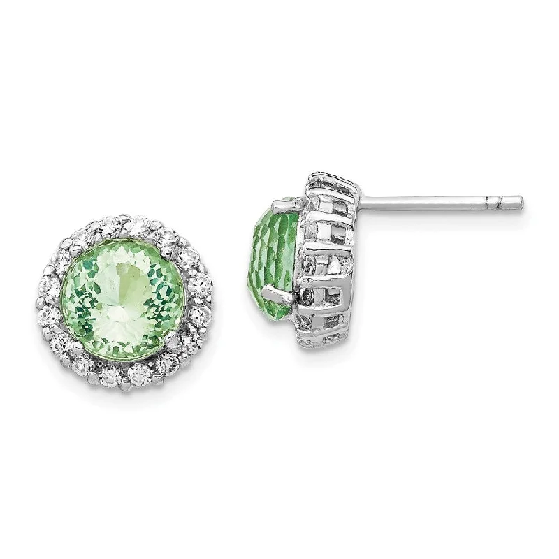 Sterling Silver Rhod Plated CZ & Simulated Paraiba Tourmaline Stud Earrings (L-12 mm, W-12 mm)