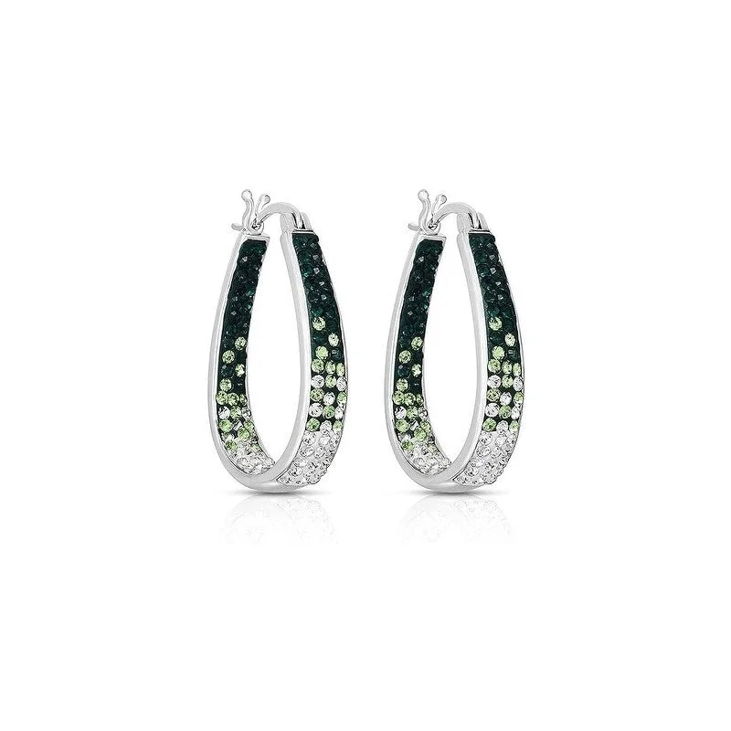 Green and White Inside Out Crystal Hoop Earrings For Women - Green and White