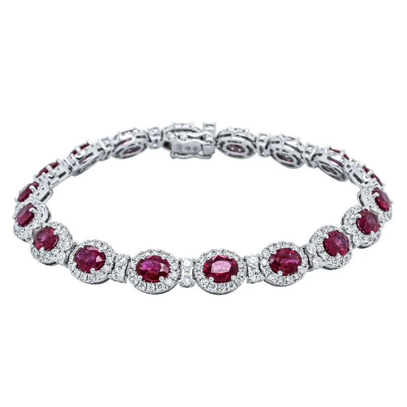 18ct White Gold 6.67ct Ruby & Diamond Tennis Bracelet