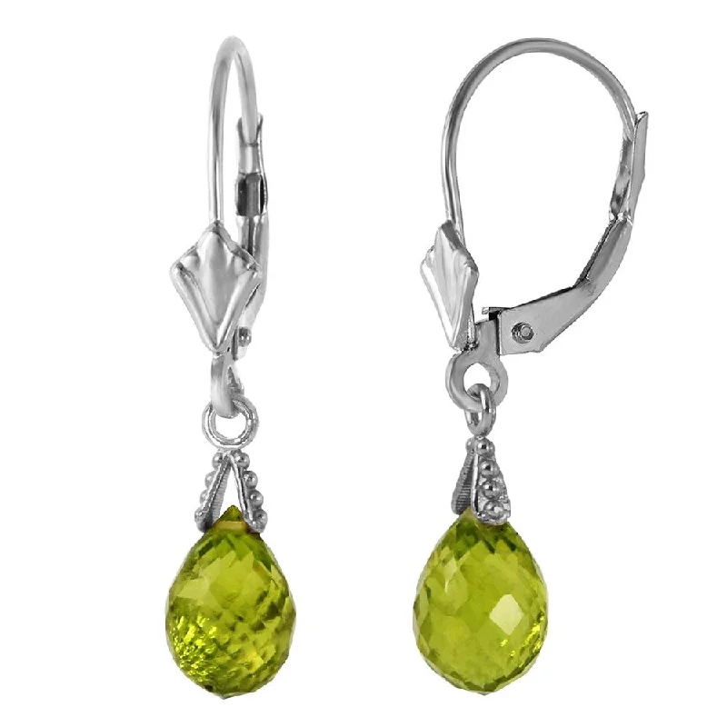 4.5 Carat 14K Solid White Gold Leverback Earrings Briolette Peridot