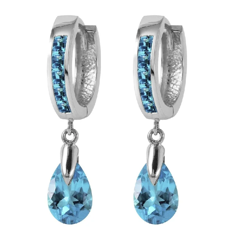 4.2 Carat 14K Solid White Gold Huggie Earrings Dangling Blue Topaz