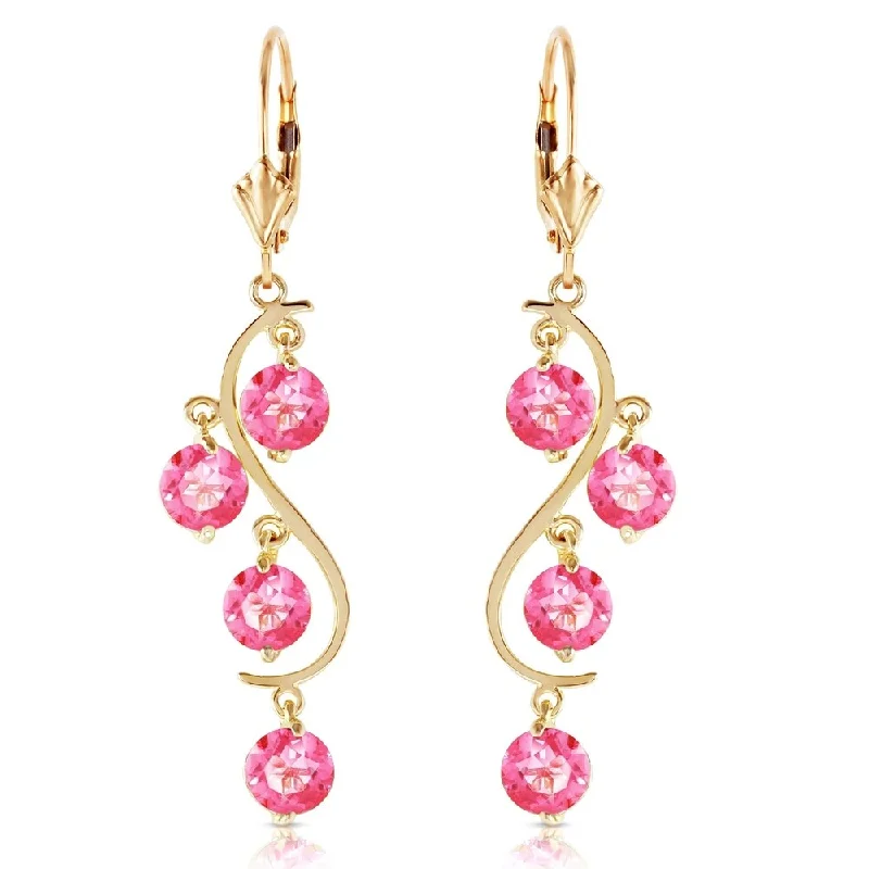 4.95 Carat 14K Solid Gold Chandelier Earrings Natural Pink Topaz