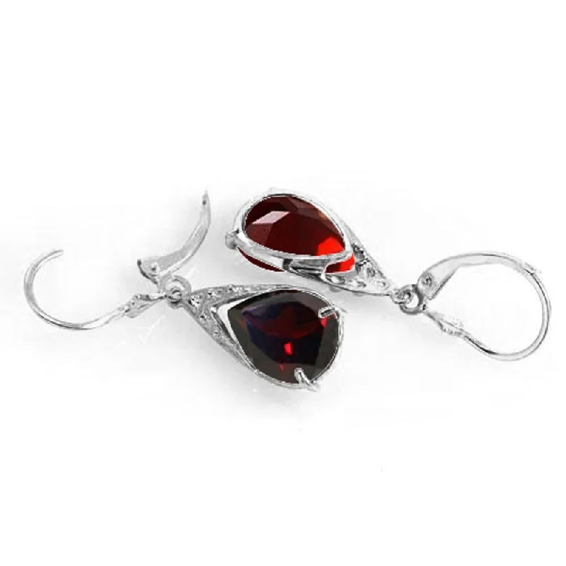 10 Carat 14K Solid White Gold Leverback Earrings Natural Garnet