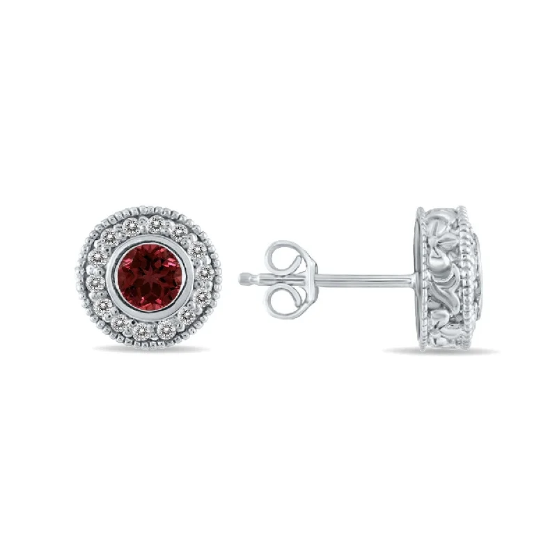 Marquee 1/2 Carat TW Garnet and Diamond Bezel Set Earrings 10K White Gold