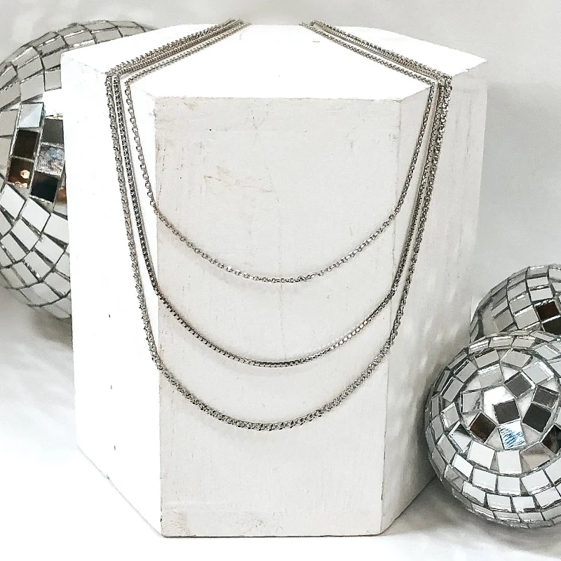 Beauty Within Small Multi Chained Necklace Set in Silver