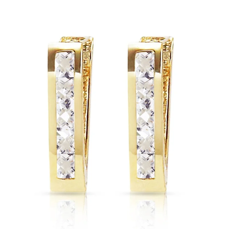 1.2 Carat 14K Solid Gold Oval Huggie Earrings White Topaz