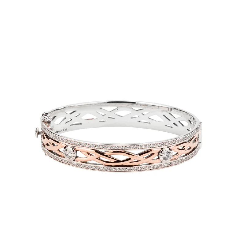 Silver and 10k Rose Gold with White Stones Brave Heart Bangle