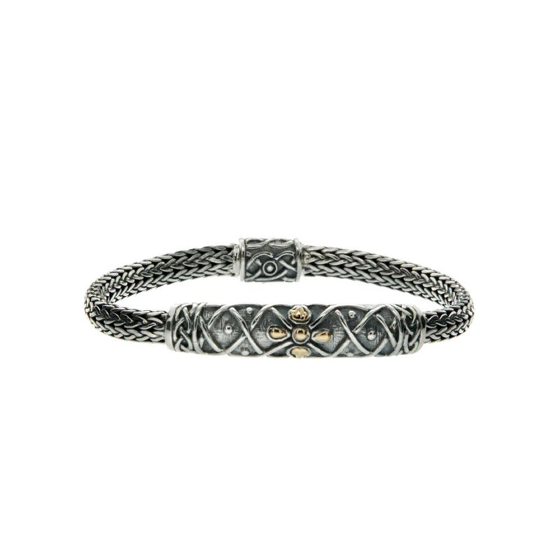 Silver and 18k Gold Labyrinth Petal Bracelet - 7.5"