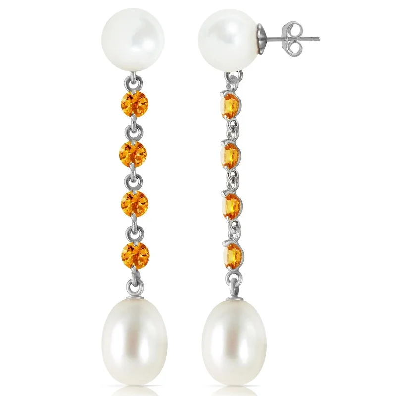 14K Solid Gold Chandelier Natural Citrine & Pearl Gemstone Earrings