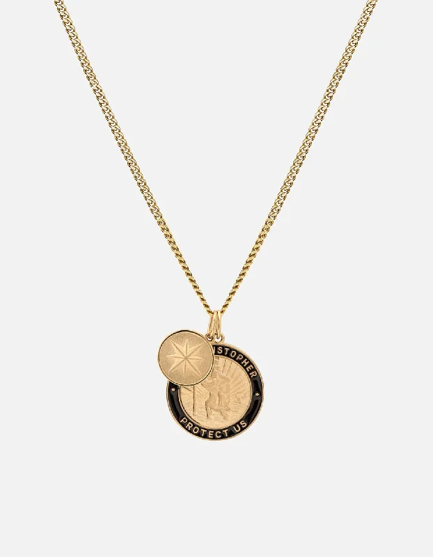 Saint Christopher Surf Necklace, Gold Vermeil/Black