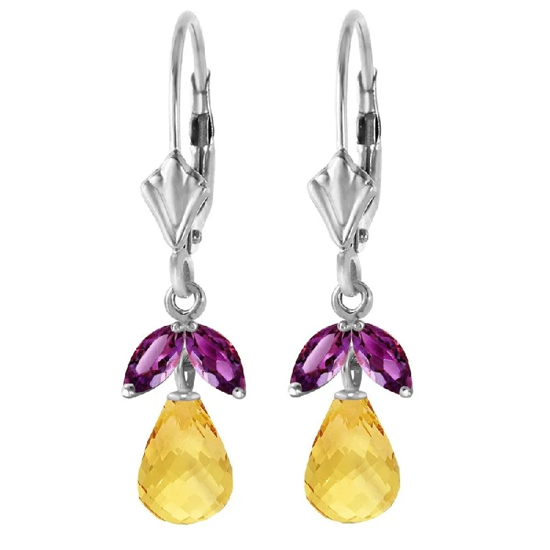 3.4 CTW 14K Solid White Gold Leverback Earrings Citrine Amethyst