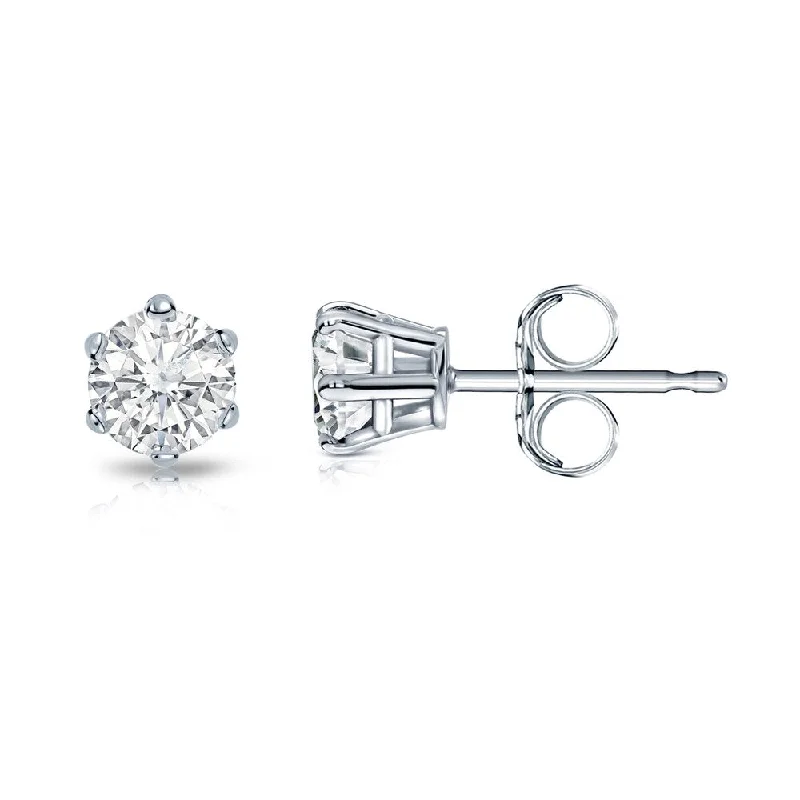 14k Gold 1/3ct TDW 6 Prong Round Solitaire Diamond Stud Earrings by Auriya (I-J, SI2-SI3)