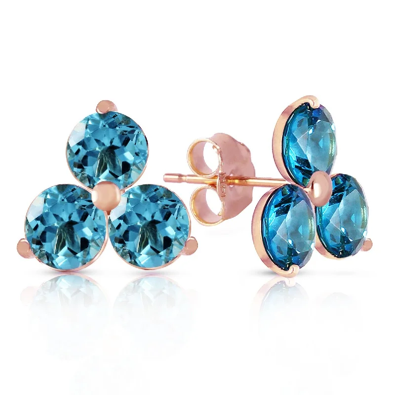 14K Solid Gold Stud Gemstone Earrings Natural Blue Topaz Jewelry