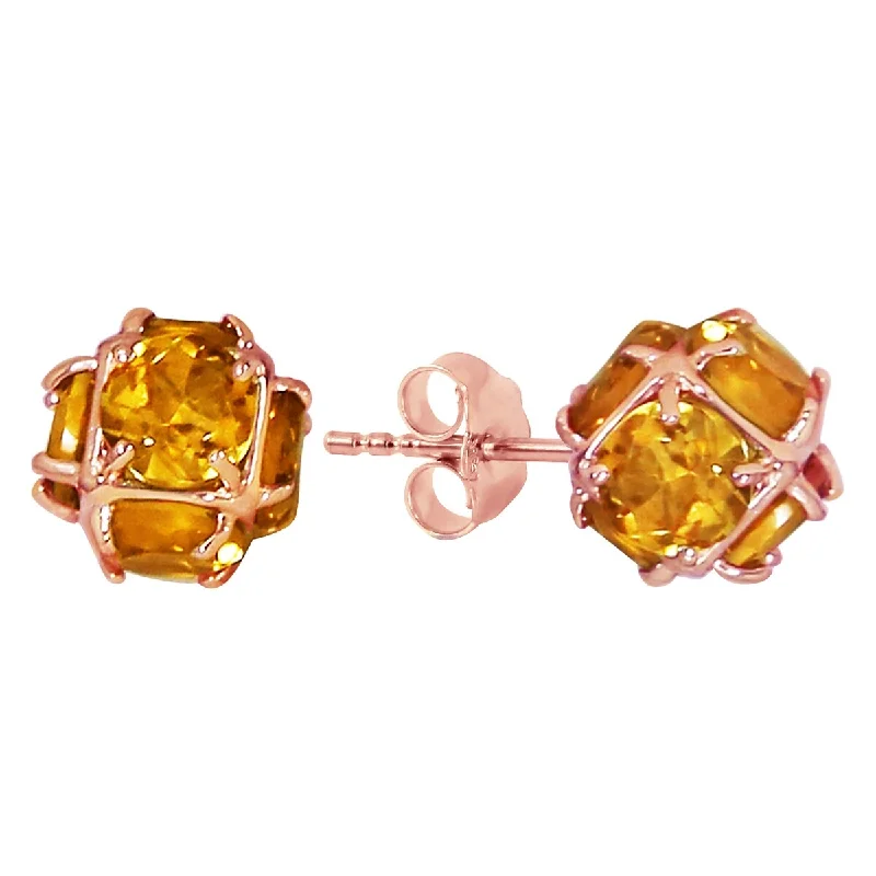 14K Solid Gold Stud Gemstone Earrings Natural Citrine Jewelry