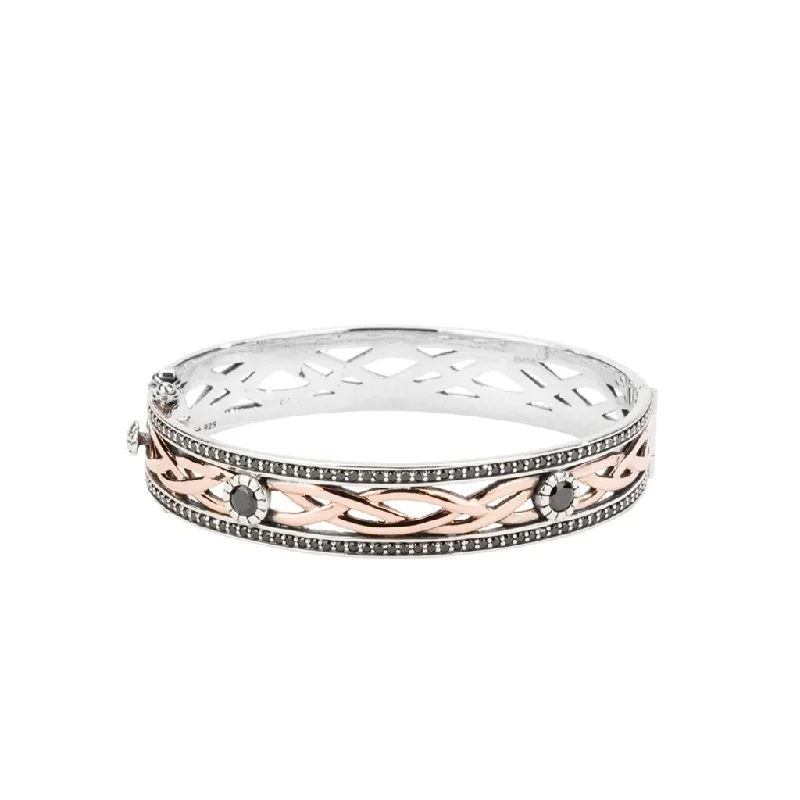 Silver and 10k Rose Gold with Black Stones Brave Heart Bangle