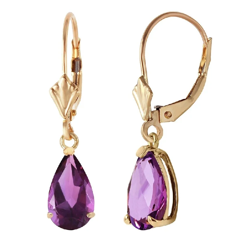 2.5 Carat 14K Solid Gold Leverback Earrings Amethyst