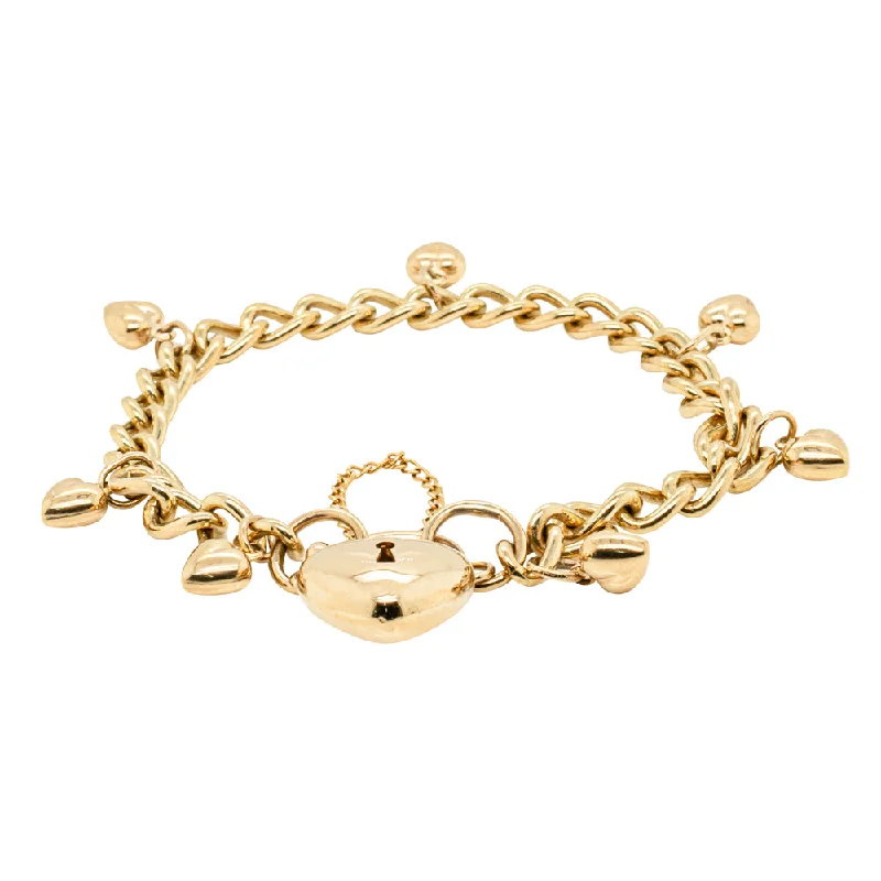 Deja Vu 9ct Yellow Gold Heart Charm Curb Bracelet