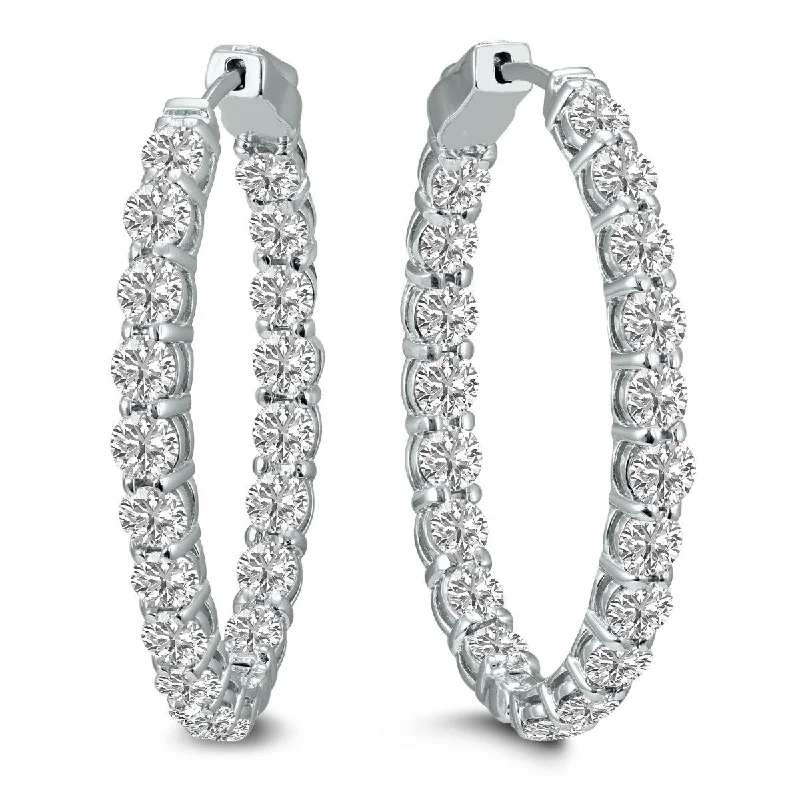 Marquee 10 Carat TW Oval Lab Grown Diamond Hoop Earrings in 14K White Gold